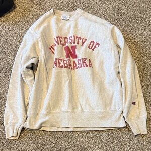 Champion Gray Crewneck Sweater with Red University of Nebraska Logo